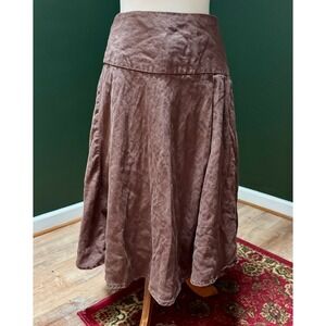 Y2K Gap Linen Blend A Line  Cottagecore Prairiecore Brown Midi Skirt Women's 6